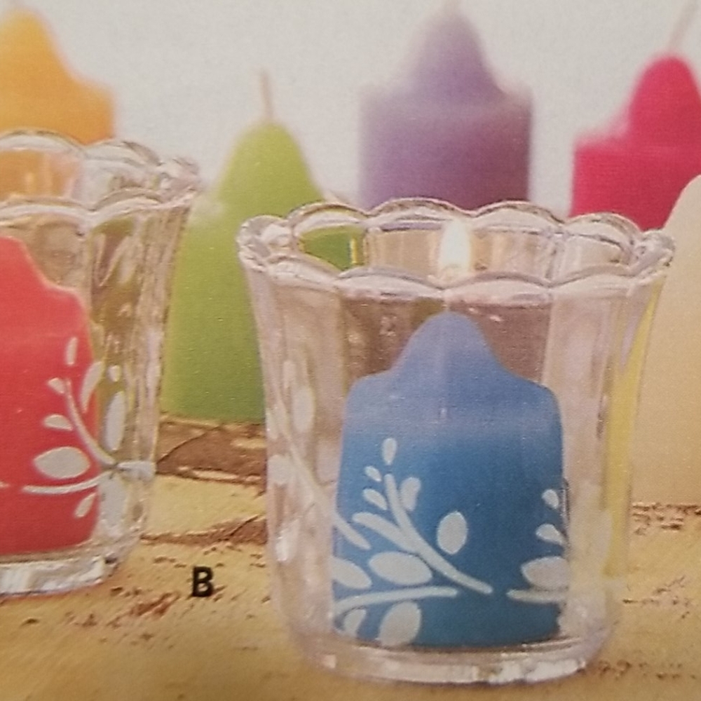 Vintage PartyLite Herbal Spring Etched Votive Holder Pair